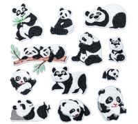 Woohome 12 PCS Broderie Patch Thermocollant, Panda Mixte Appliques Patches Ecussons à Coudre pour T-shirt, Jeans, Vêtements, Sacs, Chapeaux