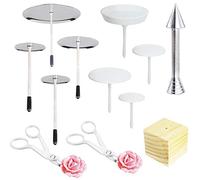 Woohome 12 PCS Cake Décoration Nails, 8 PCS 2 Style Cake Aiguille de Fleur Clou, 2 PCS Ciseaux en Plastique et 1 PCS Support Bois, 1 PCS Distributeurs de Glaçage pour Gateaux, Cup Gateaux