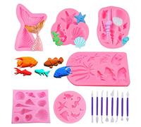 Woohome 12 PCS Moule Silicone Sirène et Coquillage pour Fondant, Biscuits, Gelée, Savon, Glaçon et Décoration de Gâteau