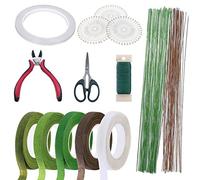 Woohome 12 PCS Trousse à Outils Arrangement Floral, 2 Style Tape Strap Wrap, 2 Style Floral Wire, 2 Style Ciseaux et Epingles à Tête pour Bouquet de Mariage DIY