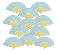 Woohome 12 PCS Ventilateurs Pliants en Bambou Ventilateurs Pliables pour Décoration Murale, Décoration de Mariage, Danse, Refroidissement, DIY (Bleu Clair)