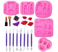 Woohome 14 PCS Silicone Fondant Moule, Moules en silicone 3D Maquillage Fondant Mould pour Décorer des Gâteaux Outils de Pâtisserie DIY Bonbons Chocolat Muffin Gelée Moules