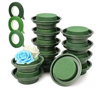 Woohome 15 PCS Kit d'Arrangement de Fleurs Bricolage, 12 PCS Vert Mousse Humide Floral, 3 PCS Rubans Floraux, Florale en Mousse pour Décoration de Fête, Fleurs D'allée de Mariage (Vert 1)