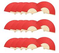 Woohome 15 Pièces Ventilateurs Pliants en Bambou Ventilateurs Pliables pour Décoration Murale, Décoration de Mariage, Danse, Refroidissement, DIY (Rouge)