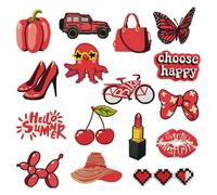 Woohome 16 PCS Broderie Patch Thermocollant, Badge Rouge Patch de Broderie Appliques Patches Ecussons à Coudre Transferts Thermocollants Décalcomanies pour DIY T-Shirt Jeans Kleidung Taschen