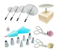 Woohome 17 PCS Cake Décoration Nails, 4 Taille Cake Aiguille de Fleur Clou, Ciseaux en Plastique, Support Bois et Outil de Buse à Desserts pour La Production de Gâteaux