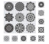 Woohome 18 PCS Réutilisables Pochoir Mandala de Peinture, 30 x 30CM, 15 x 15CM Motif Mandala Découpe Laser pour Cartes Scrapbooking Décoration Murale, Pierre en Pierre