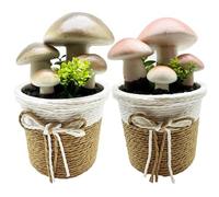 Woohome 2 PCS Fausses Plantes Champignons Artificiels en Pot, Faux Champignon en Pot, Champignon Artificiel en Pot Faux Verdure de Table pour La Décoration de La Maison, Jardin et Patio