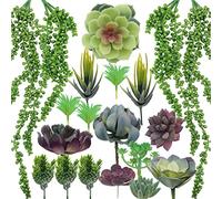 Woohome 20 PCS Artificielles Plantes Succulentes Faux Fleur Succulentes Mixte Faux Plante Succulente pour La Maison Intérieur Fée Jardin Décorations Gris/Vert