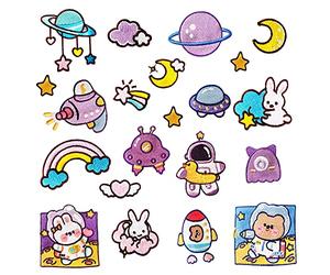 Woohome 21 PCS Broderie Patch Thermocollant, Mauve Planète Espace Autocollant de Patch Ciel Lapin Appliques Patches Thermocollants Décalcomanies pour T-shirt, Jeans, Vêtements, Sacs, Chapeaux