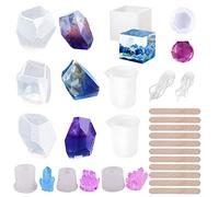 Woohome 22 PCS Moules en Resine, Moule Resine Silicone, 12 PCS Silicone Moules, Calcul, Cube, Cristal, Diamant et Baton de Bois pour Les Bijoux de Bijouterie DIY