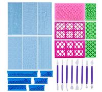 Woohome 23 PCS Embosseur Pate a Sucre pour Gâteaux 14 Différents Motifs Tapis D'impression à Gateaux Fondants Motifs Briques, Bois, Galets pour Fondant Biscuit Cookie Gâteau Bordure