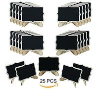Woohome 25 PCS Mini Tableau Noir Bois Tableau avec Support Base, Mini Ardoise pour Panneaux à Message Board Mariage Dîner Party