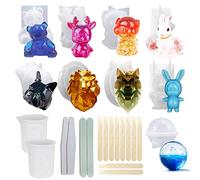 Woohome 25 PCS Moules en Silicone pour Résine, 9 PCS 3D Animal Moules et Outils de Production pour Bricolage, Porte Clés, Décoration de La Maison