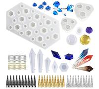 Woohome 26 PCS Moules en Résine de Silicone, Mixte Diamant et Pendentifs Cristal Silicone Moules Bijoux Résine en Form et Accessoires de Moules pour La Fabrication de Pendentifs
