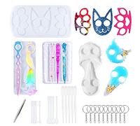 Woohome 30 PCS Kit de Moulage en Résine, Moule en Silicone pour Porte-Clés Chat Poing Américain, Porte-Clés Pince à Epiler, Moules de Moulage pour L'artisanat de Bricolage, Porte-clés, Pendentifs