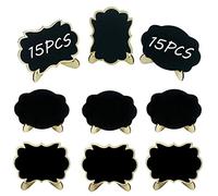 Woohome 30 PCS Mini Tableau Noir Bois Tableau avec Support Base, Mini Ardoise pour Panneaux à Message Board Mariage Dîner Party