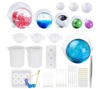 Woohome 32 PCS Résine Moules en Silicone Sphère Silicone Moules Style Assorti Balle Résine de Moule, Tasse à Mesurer en Silicone et Outils de Fabrication pour Fabrication de Bijoux Artisanaux