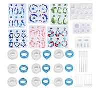 Woohome 33 PCS Silicone Moule pour Bijoux, 18 PCS Boucle D'oreille Moules en Résine Epoxy Silikonform Gießform Resin Form Bague Bracelet pour La Fabrication D'argile Liquide, Résine Epoxy, Bijoux