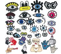 Woohome 36 PCS Patchs Brodés Décoratifs, Les Yeux Broderie Patch Thermocollant et Mains Autocollant de Patch Appliques Ecussons à Coudre pour Vêtement T-shirt Jeans Veste