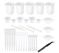Woohome 38 PCS Resin Mixing Cups Includes 100ML Silicone Measuring Cups, 2 Style Epoxy Resin Mixing Cups with Silicone Scraper Stick and Spoon, Tweezers