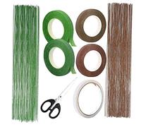 Woohome 4 Rouler Fleuriste Ruban 1/2 Pouce, 200 PCS Fil de Fer Fleur Jauge 26 et Ciseaux de Coupe, Ruban Adhésif Double Face pour Bouquet Tige Wrap Fleuriste
