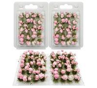 Woohome 40 PCS Fleurs Végétales Miniatures, Touffe d'herbe Statique Herbe Artificielle Modèle pour Le Chemin de Fer de Paysage de Train (Pivoines, Rose)
