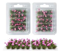 Woohome 40 PCS Fleurs Végétales Miniatures, Touffe d'herbe Statique Herbe Artificielle Modèle pour Le Chemin de Fer de Paysage de Train (Bégonias, Rose)