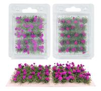 Woohome 40 PCS Fleurs Végétales Miniatures, Touffe d'herbe Statique Herbe Artificielle Modèle pour Le Chemin de Fer de Paysage de Train (Violette, Rose)