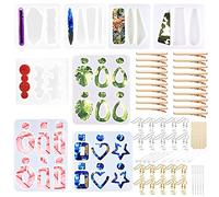Woohome 54 PCS Moules en Résine pour Pinces à Cheveux, Boucle D'oreille Silicone Moules Bijoux Résine, Pinces à Cheveux, Crochets D'oreille et Anneaux de Saut pour DIY Artisanat