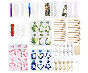 Woohome 54 PCS Moules en Résine pour Pinces à Cheveux, Boucle D'oreille Silicone Moules Bijoux Résine, Pinces à Cheveux, Crochets D'oreille et Anneaux de Saut pour DIY Artisanat