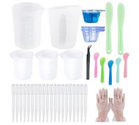 Woohome 58 PCS Tasses en Silicone pour Résine Set Silicone Moule de Outil, 3 Style Tasses à Mesurer en Silicone, Pince à Epiler, Gants, Bâtonnets de Silicone pour Résine Artisanale, Moules de Coulée