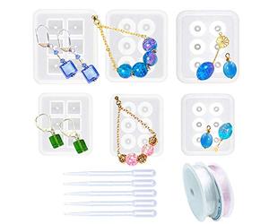 Woohome 6 PCS Silicone Moules avec Trous de Cube, 5 PCS Compte-Gouttes, 2 Rouleaux Corde pour Les Bijoux de Bijouterie DIY Outils