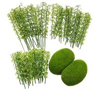 Woohome 60 PCS Bambou Arbres Modèle, 3 Taille Modèles en Bambou Arbres en Bambou en Plastique Vert, 2 PCS Mousse Artificielle Rocks Décoratifs pour DIY de Paysage Landscape