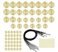 Woohome 60 PCS Spirale Cages à Perles Pendentifs, 4 Taille Or Spirale Pendentifs Ronde Spirale Perle Cage avec 10 PCS Cordes de Cire Noire pour Confection de Bijoux