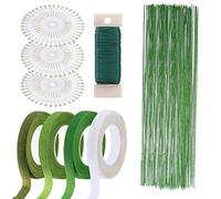 Woohome 7 Pièces Ensemble D'outils de Décoration Florale Fleuriste Ruban 1.2CM, Fil de Fleur de Calibre 22, Fil de Fer Fleur Jauge 26 et 100 Pièces Boule Tête Broches