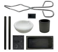 Woohome 8 PCS Graphite Moule, Kit de Fusion de Graphite, Ensemble de Creuset en Graphite, Ensemble de Lingotière, Pinces Durables de Creuset pour L'aluminium D'argent D'or de Cuivre