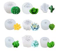 Woohome 9 PCS Silicone Fondant Moule, Moules en Silicone Cactus Succulents Silicone Fondant Décoration Chocolat, Biscuits Gelée, Savon pour Décoration de Gâteau