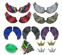 Woohome Broderie Patch Thermocollant, 10 Pack Paillettes Ailes D'Ange Couronner Iron on Patches Appliques pour L'artisanat, La Couture, Les Vêtements
