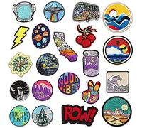 Woohome Broderie Patch Thermocollant, 20 PCS Mixte Espace Cerise Bouteille Autocollant de Patch Appliques Thermocollant ou Ecusson à Coudre pour Vêtement T-shirt Jeans Veste