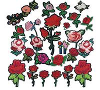 Woohome Broderie Patch Thermocollant, 25 PCS Fleurs de Rose à Repasser Iron-on Patches Appliques pour L'artisanat, La Couture, Les Vêtements