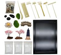 Woohome Kit de décoration Jardin Japonais Sable Zen Miniature, Mini Jardin Zen Decoration de Méditation avec Râteau pour Détente et Méditation à Domicile
