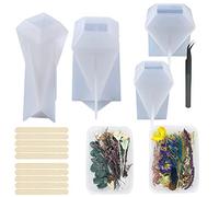 Woohome Kristallturm Lot de 4 moules en silicone époxy pour bijoux avec fleurs séchées, pince à épiler pour fleurs en résine DIY