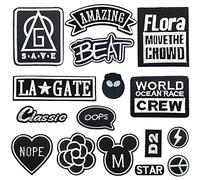 Woohome Lot de 16 écussons brodés thermocollants, slogans assortis à coudre pour vestes, sacs, jeans, vestes, vêtements