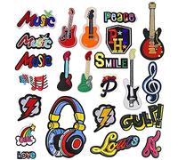 Woohome Lot de 23 écussons à coudre ou thermocoller en forme de notes de guitare ou d'écouteurs - Pour vêtements, robes, pantalons, chapeaux, jeans, fleurs à coudre