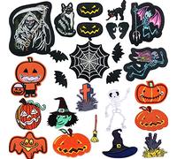 Woohome Lot de 26 écussons thermocollants pour Halloween, citrouille, chat noir, toile d'araignée, rayures de crâne, pour vêtements, chapeaux, jeans, accessoires de costume