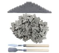 Woohome Lot de 350 mini briques murales grises miniatures - Figurines miniatures - Ensemble de construction de briques artificielles avec grattoir pour jardin féérique - Accessoires d'aménagement
