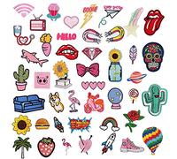 Woohome Lot de 45 écussons thermocollants brodés assortis pour vêtements, vestes, sacs à dos, jeans, fleurs