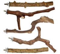 Woohome Lot de 5 bâtons de raisin naturel pour perroquet, 3 perchoirs en bois de raisin, 2 supports, fourchettes à meuler les pattes, perchoirs pour oiseaux, accessoires pour cage, calopsittes, petits