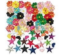 Woohome Lot de 80 écussons thermocollants en forme de cœur, fleurs, étoiles, mignons brodés à coudre pour réparation de vêtements et décoration
